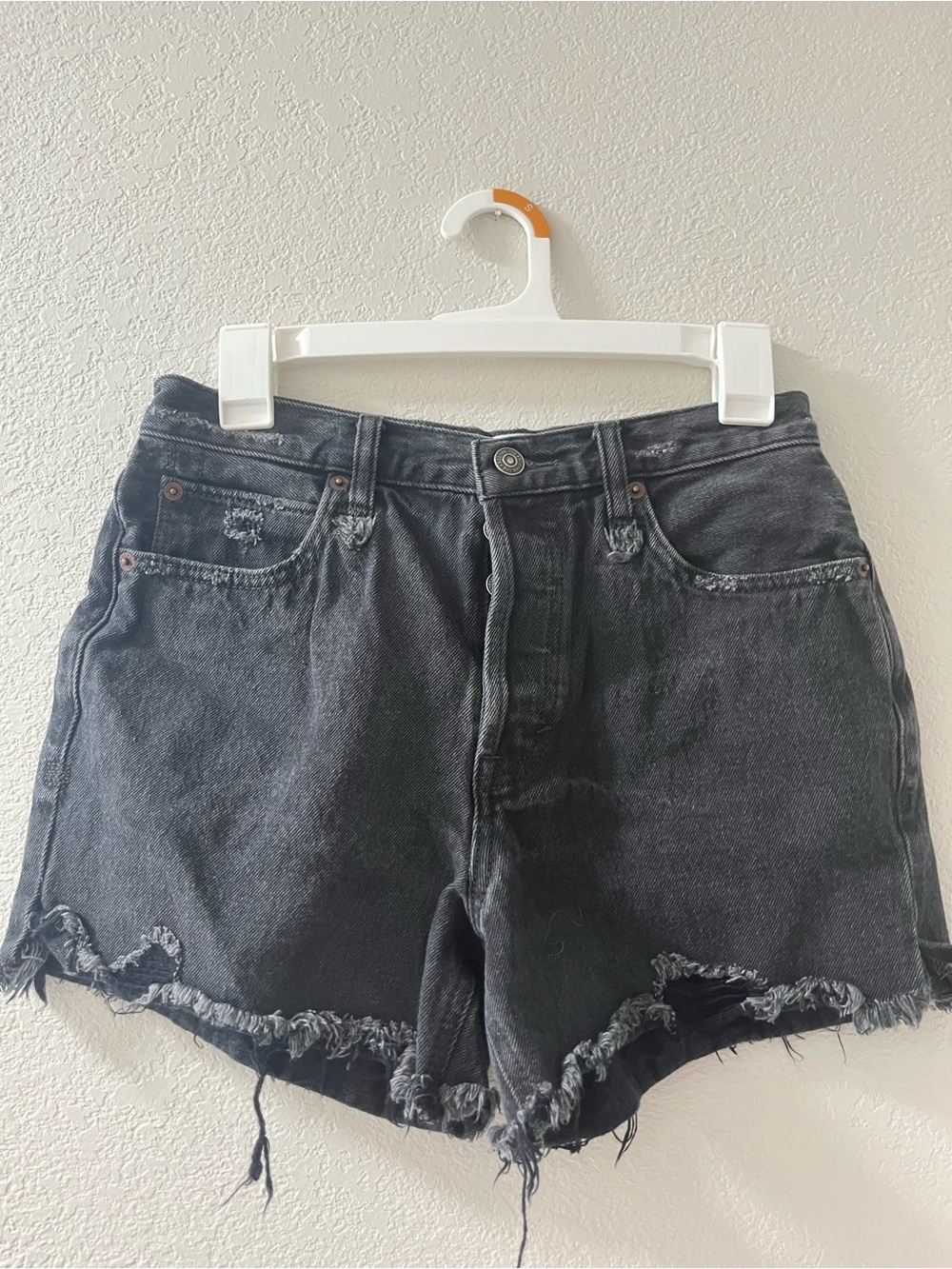 We The Free Washed Black Distressed Denim Shorts